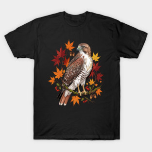 Autumn Maple Hawk Wildlife Art T-Shirt