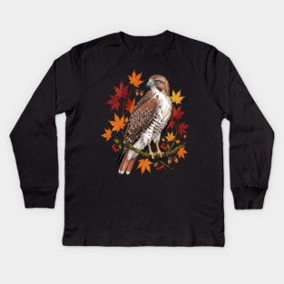 Autumn Maple Hawk Wildlife Art Kids Long Sleeve T-Shirt