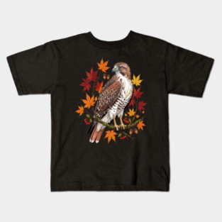 Autumn Maple Hawk Wildlife Art Kids T-Shirt
