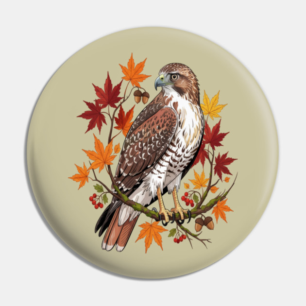 Autumn Maple Hawk Wildlife Art Pin by BirdsnStuff