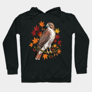 Autumn Maple Hawk Wildlife Art Hoodie