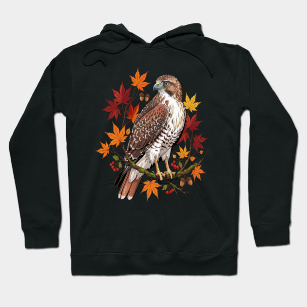 Autumn Maple Hawk Wildlife Art Hoodie by BirdsnStuff