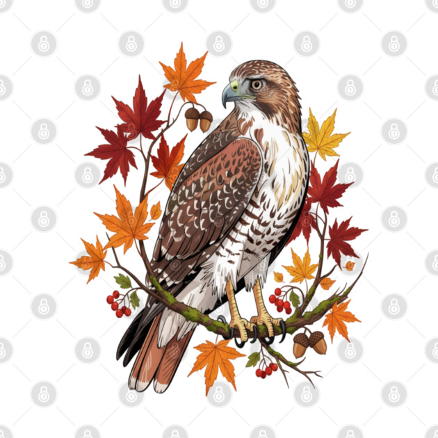Autumn Maple Hawk Wildlife Art by BirdsnStuff