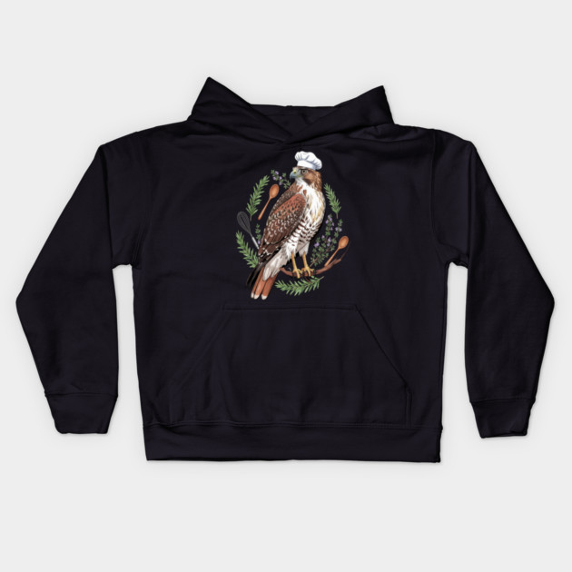 Chef Hawk Culinary Wildlife Design Kids Hoodie by BirdsnStuff