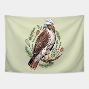 Chef Hawk Culinary Wildlife Design Tapestry