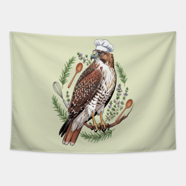Chef Hawk Culinary Wildlife Design Tapestry by BirdsnStuff