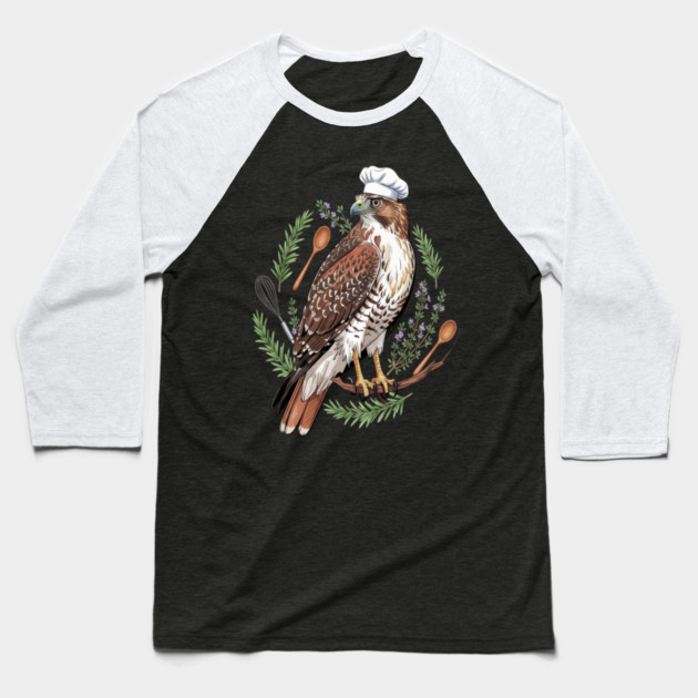 Chef Hawk Culinary Wildlife Design Baseball T-Shirt by BirdsnStuff