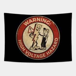 1950s Style Electricity Danger Sign - Funny Retro Safety Art Tapestry
