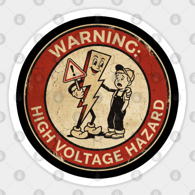 1950s Style Electricity Danger Sign - Funny Retro Safety Art Sticker by dtr_art
