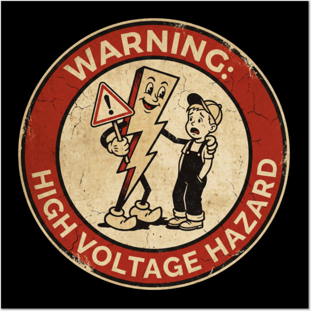 1950s Style Electricity Danger Sign - Funny Retro Safety Art Wall Art by dtr_art