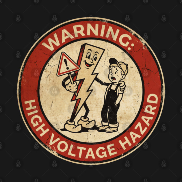 1950s Style Electricity Danger Sign - Funny Retro Safety Art by dtr_art