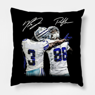 Texas Football Duo - Brandon & CeeDee Celebration Blue & Silver Art Pillow