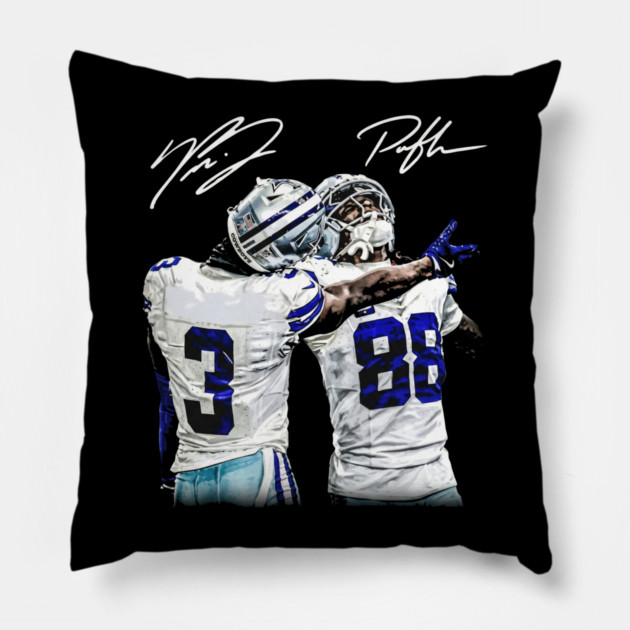 Texas Football Duo - Brandon & CeeDee Celebration Blue & Silver Art Pillow by dtr_art
