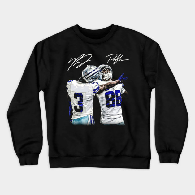 Texas Football Duo - Brandon & CeeDee Celebration Blue & Silver Art Crewneck Sweatshirt by dtr_art