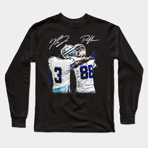 Texas Football Duo - Brandon & CeeDee Celebration Blue & Silver Art Long Sleeve T-Shirt by dtr_art