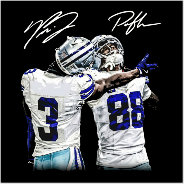 Texas Football Duo - Brandon & CeeDee Celebration Blue & Silver Art Wall Art by dtr_art