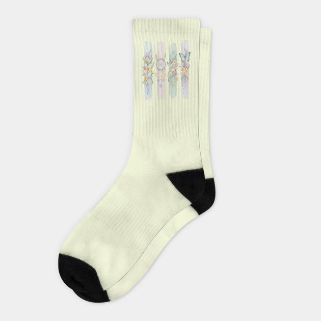Pastel Easter Floral Stripe Artwork Socks by BirdsnStuff