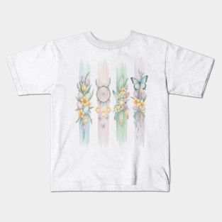 Pastel Easter Floral Stripe Artwork Kids T-Shirt