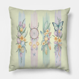 Pastel Easter Floral Stripe Artwork Pillow