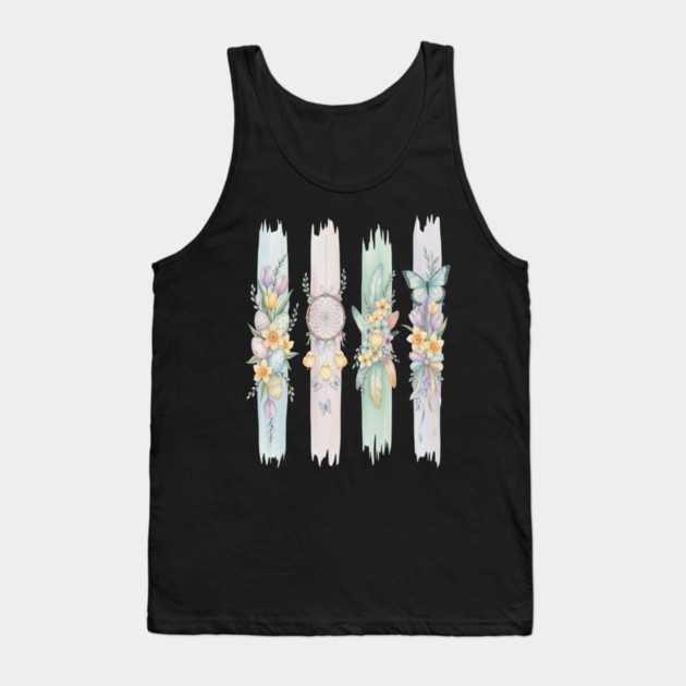 Pastel Easter Floral Stripe Artwork Tank Top by BirdsnStuff