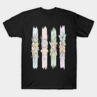 Pastel Easter Floral Stripe Artwork T-Shirt