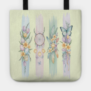 Pastel Easter Floral Stripe Artwork Tote
