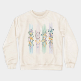 Pastel Easter Floral Stripe Artwork Crewneck Sweatshirt