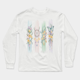 Pastel Easter Floral Stripe Artwork Long Sleeve T-Shirt