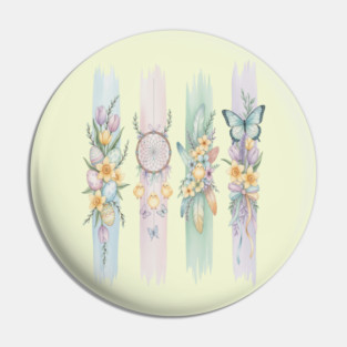 Pastel Easter Floral Stripe Artwork Pin