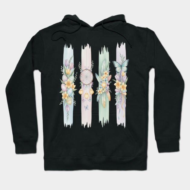 Pastel Easter Floral Stripe Artwork Hoodie by BirdsnStuff