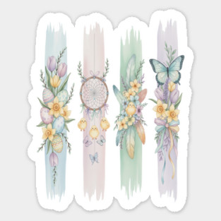 Pastel Easter Floral Stripe Artwork Sticker