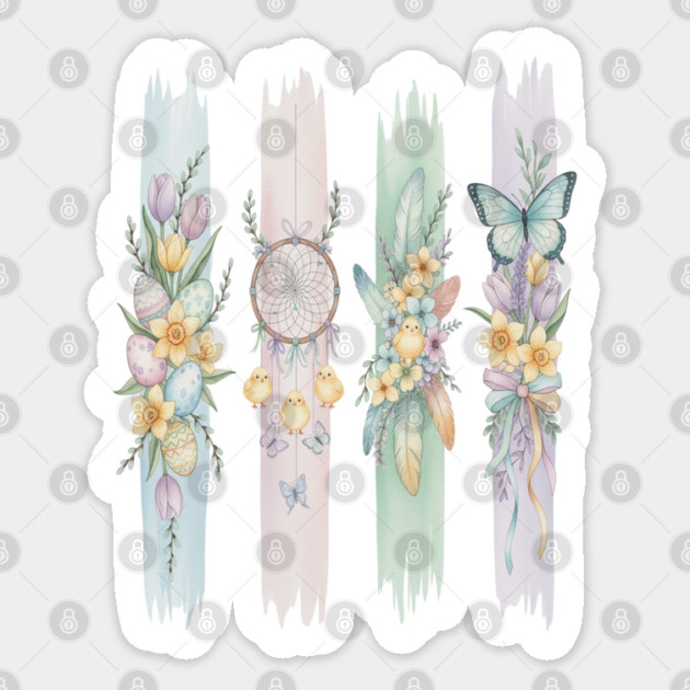 Pastel Easter Floral Stripe Artwork Sticker by BirdsnStuff