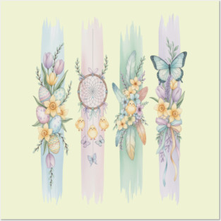 Pastel Easter Floral Stripe Artwork Posters and Art