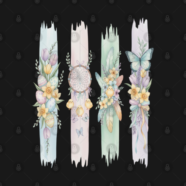 Pastel Easter Floral Stripe Artwork by BirdsnStuff