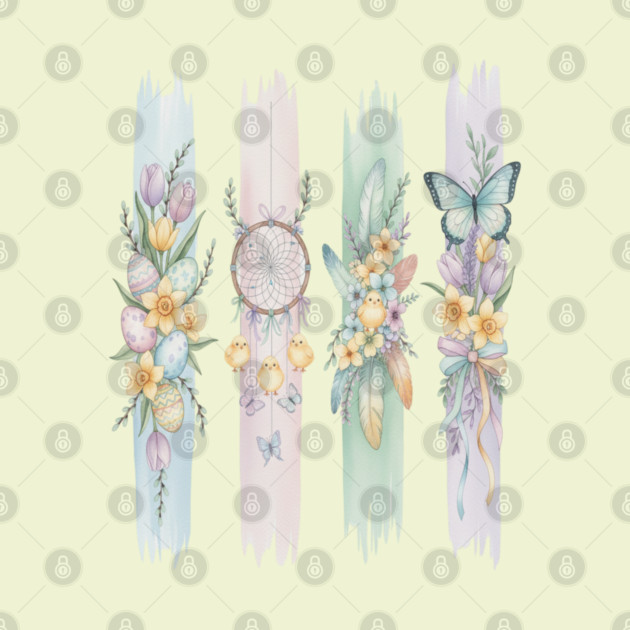 Pastel Easter Floral Stripe Artwork by BirdsnStuff