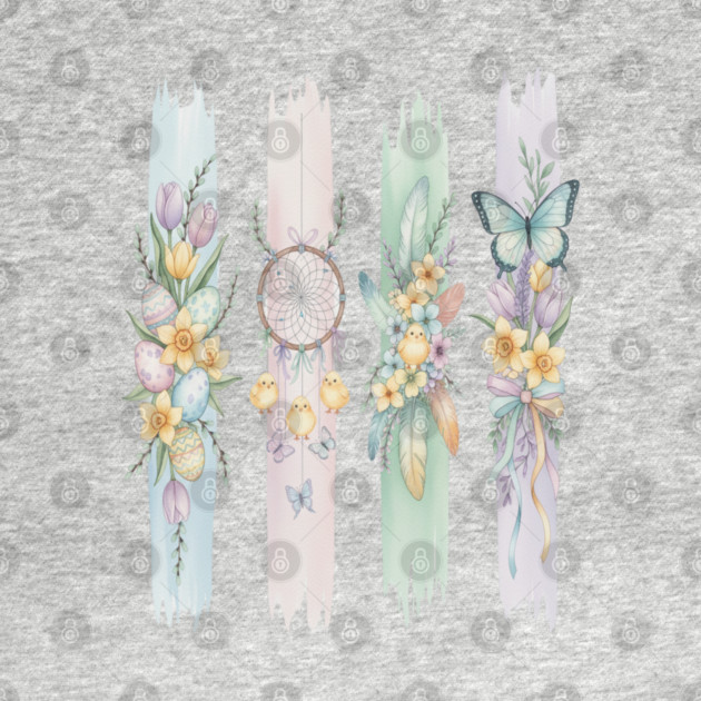Pastel Easter Floral Stripe Artwork by BirdsnStuff