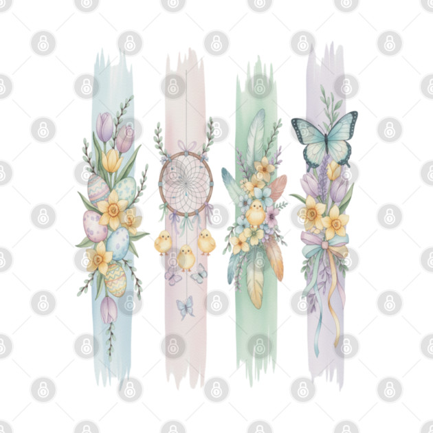 Pastel Easter Floral Stripe Artwork by BirdsnStuff