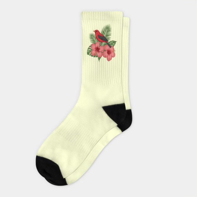 Scarlet Tanager Forest Songbird Socks by BirdsnStuff