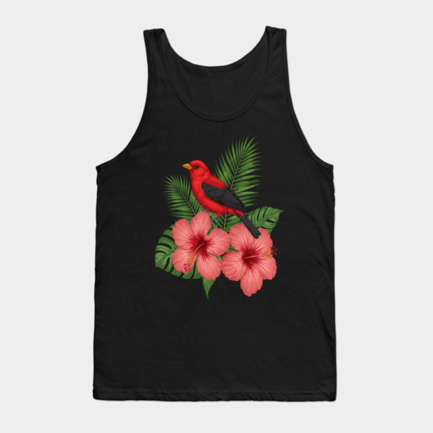 Scarlet Tanager Forest Songbird Tank Top by BirdsnStuff