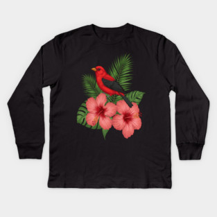 Scarlet Tanager Forest Songbird Kids Long Sleeve T-Shirt
