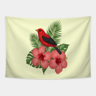 Scarlet Tanager Forest Songbird Tapestry