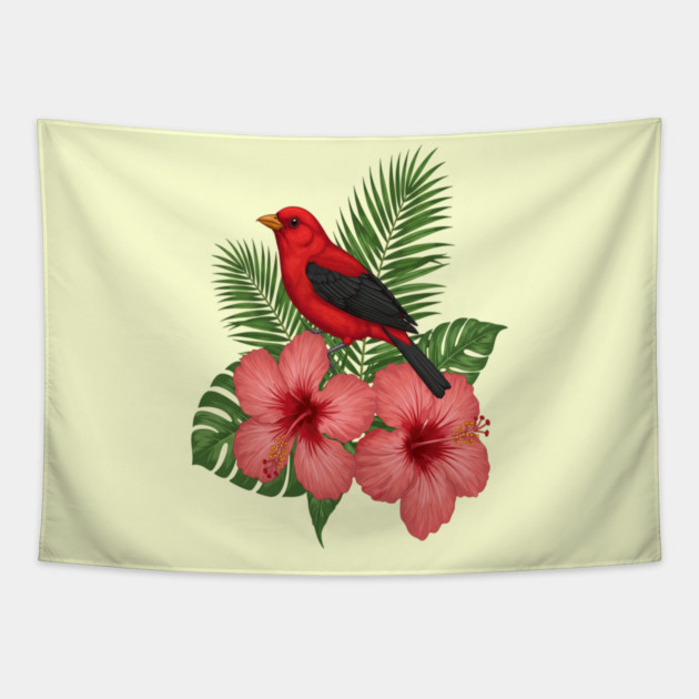 Scarlet Tanager Forest Songbird Tapestry by BirdsnStuff