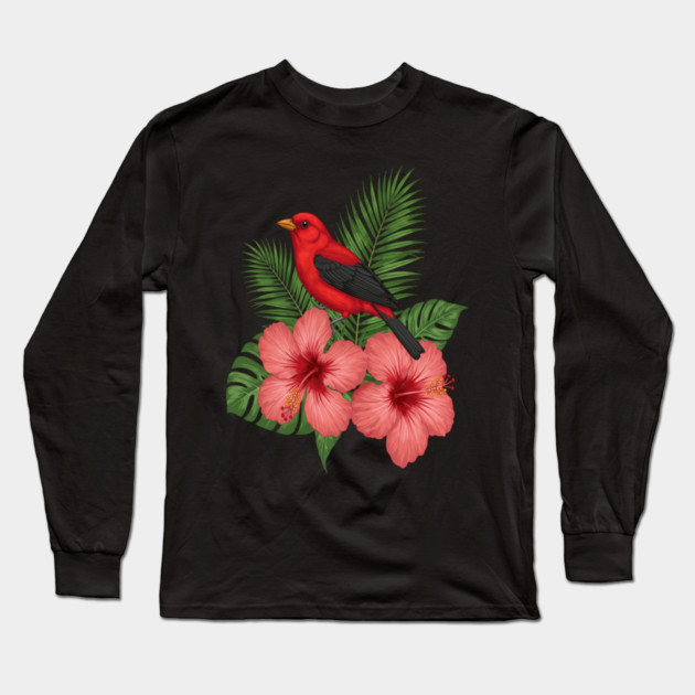 Scarlet Tanager Forest Songbird Long Sleeve T-Shirt by BirdsnStuff