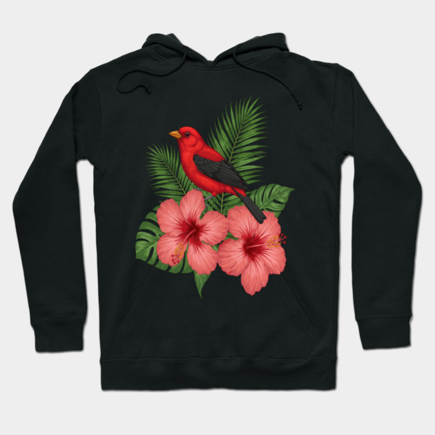 Scarlet Tanager Forest Songbird Hoodie by BirdsnStuff
