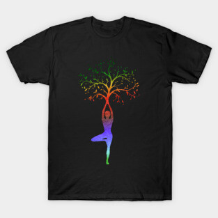 Multi-Color Yoga Tree Pose Balancing Asana T-Shirt