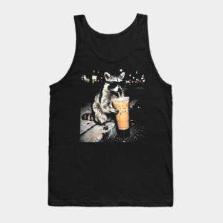 Raccoon-Drinking-Iced-Coffee Tank Top