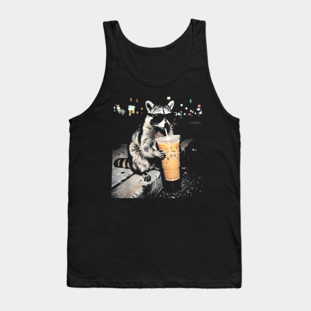 Raccoon-Drinking-Iced-Coffee Tank Top by dtr_art