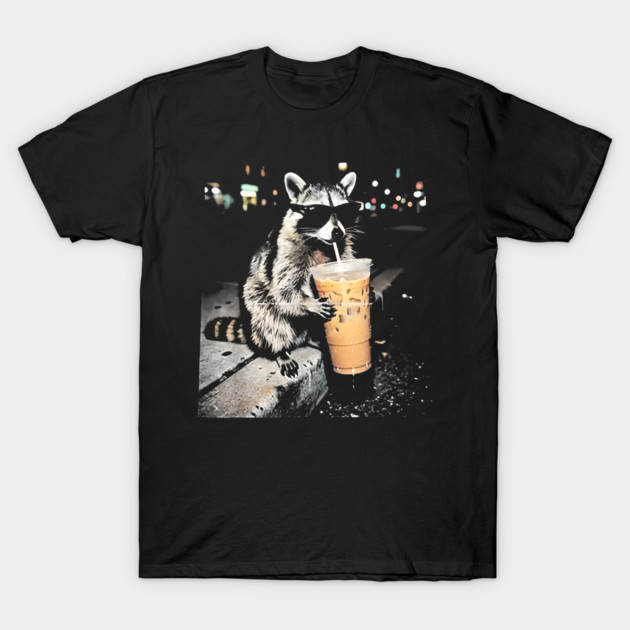 Raccoon-Drinking-Iced-Coffee T-Shirt by dtr_art