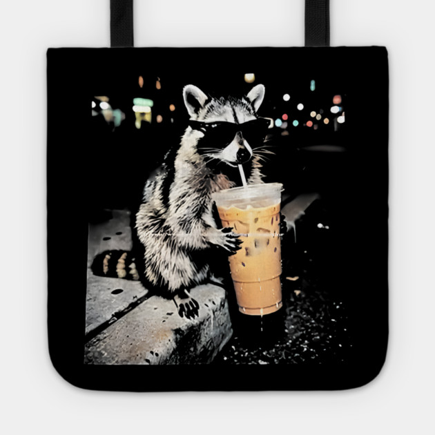 Raccoon-Drinking-Iced-Coffee Tote by dtr_art