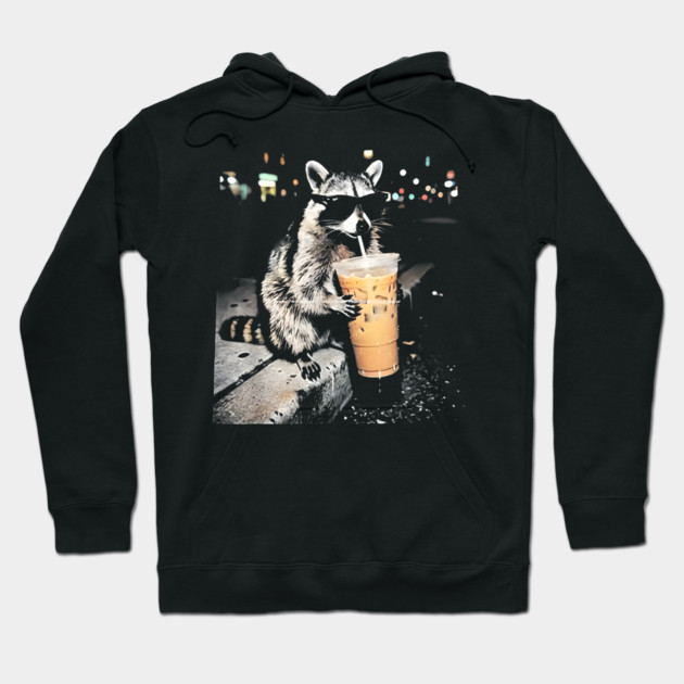 Raccoon-Drinking-Iced-Coffee Hoodie by dtr_art